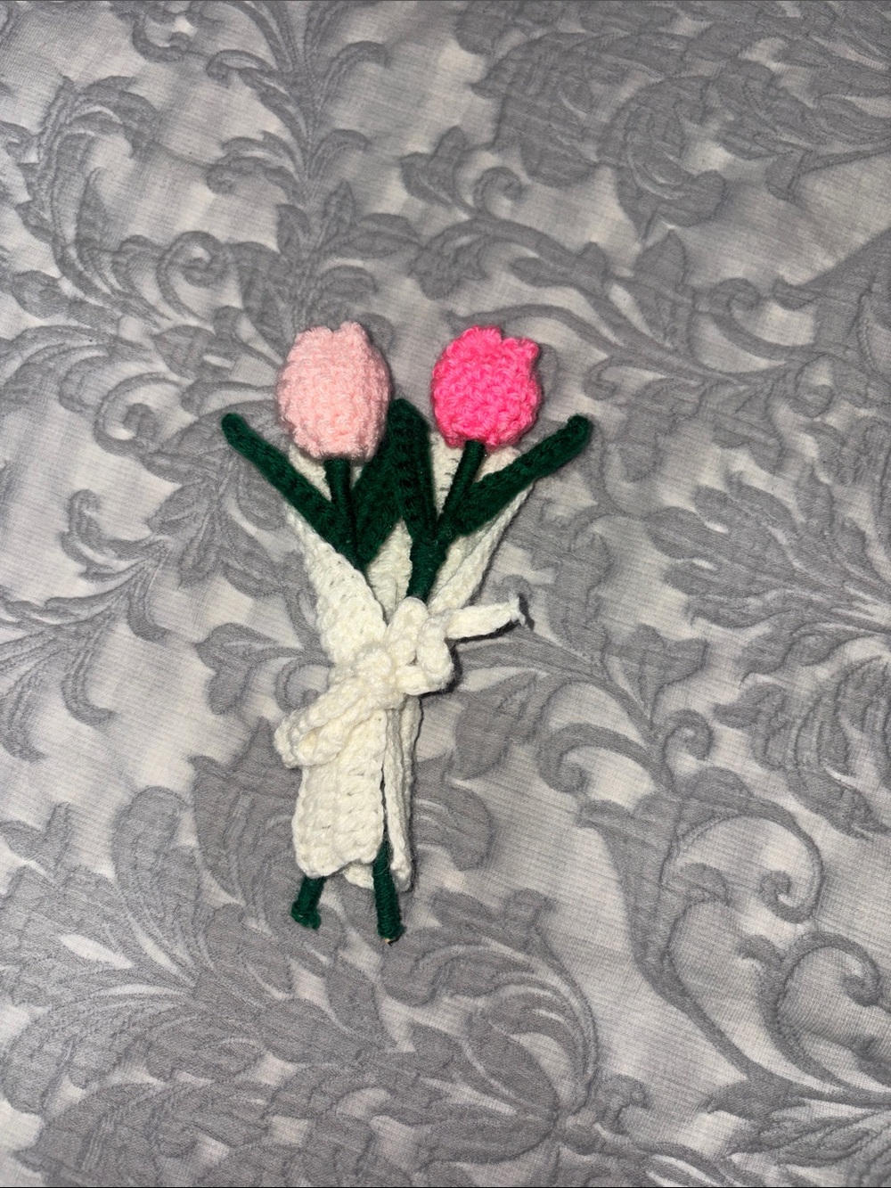 Handcrafted Pink Crochet Tulip Floral Arrangement